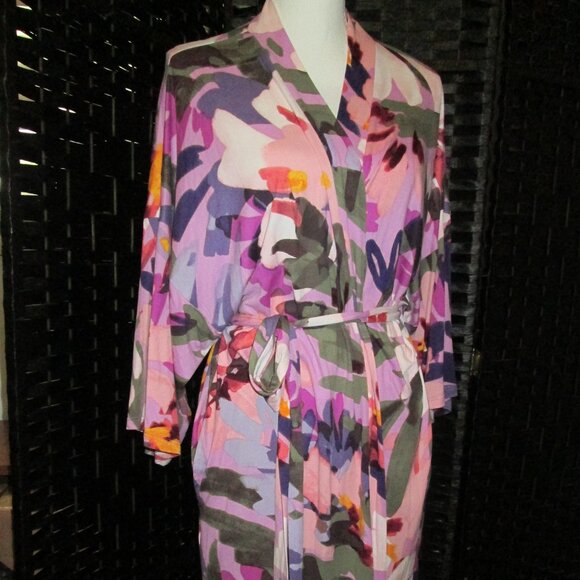 Linea Donatella Purple Botanical Print Knit Robe NWT L/XL - Picture 3 of 6